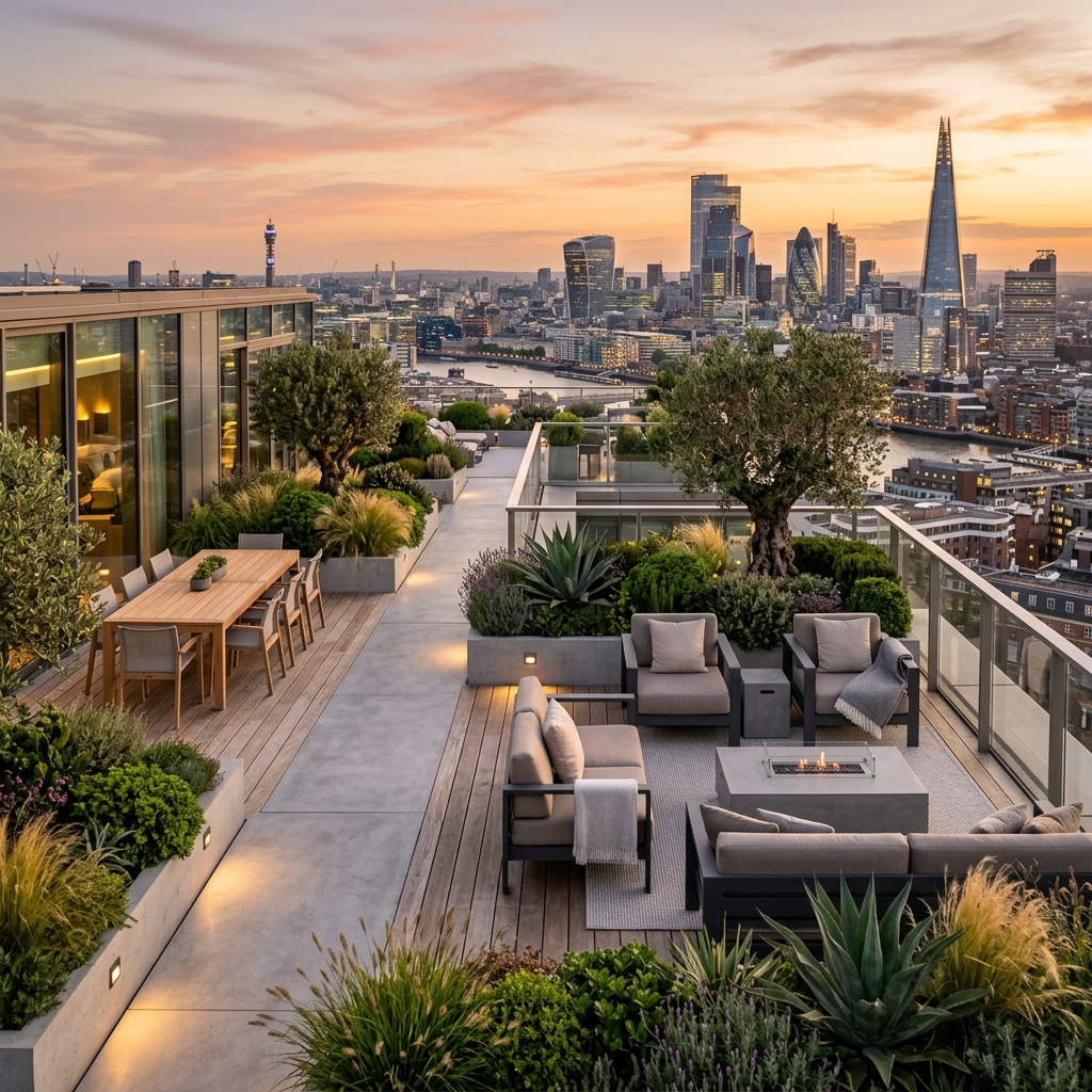 Rooftop terrace garden layout